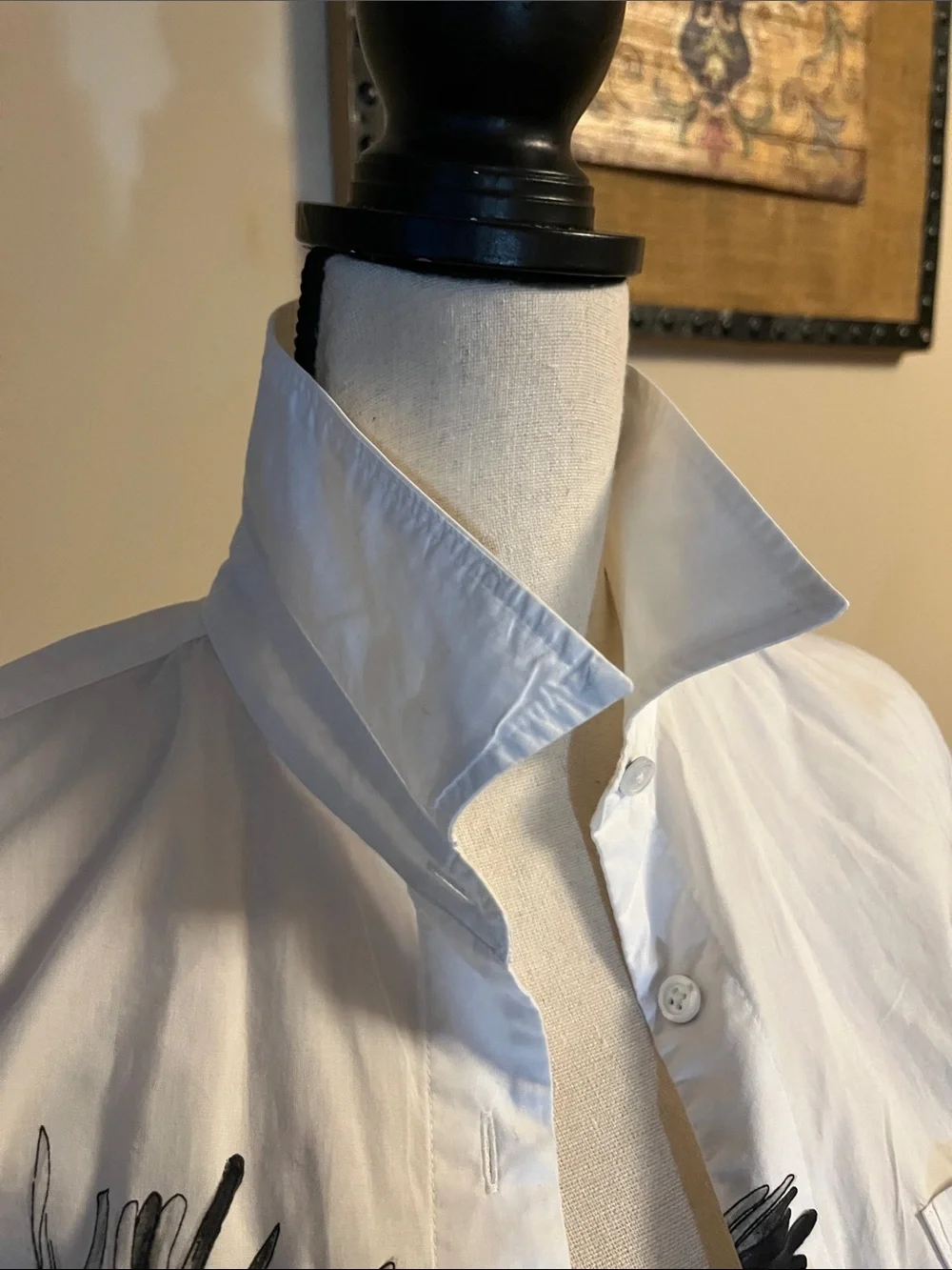 Talbots White Button-Down Shirt with Black Floral Print, medium, cotton - Picture 3 of 11